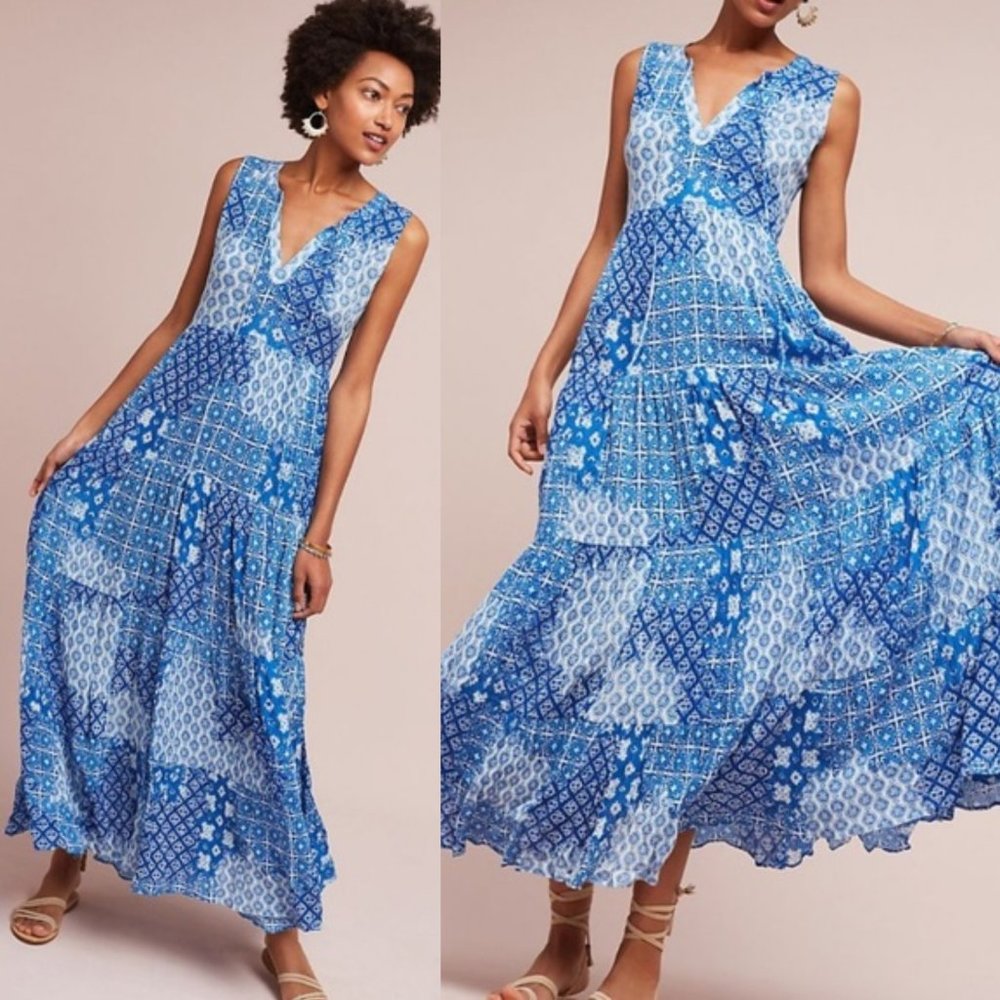 Raga Cloud Nine Blue Printed Sleeveless Maxi Dress